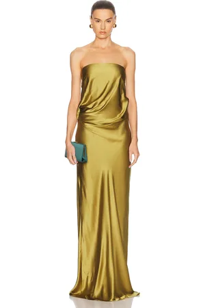 The Sei Draped Strapless Gown in Olive