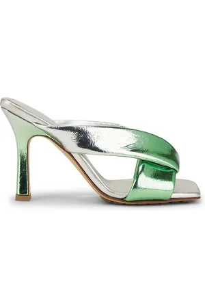 Bottega Veneta Mule Sandal in Metallic Silver,Green
