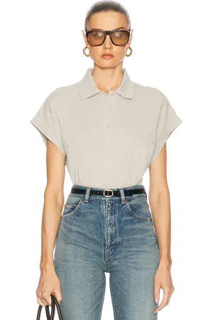 Saint Laurent Short Sleeve Polo Top in Grey