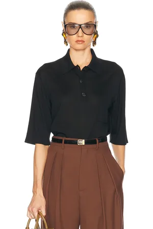 Saint Laurent Short Sleeve Polo Top in Black