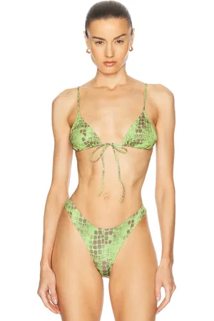 Heavy Manners Triangle Front Tie Bikini Top in Sage