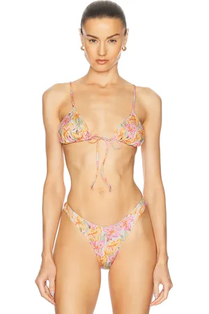 Heavy Manners Triangle Front Tie Bikini Top in Its in Peach,Pink