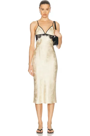 FLEUR DU MAL Paisley Jacquard And Lace Triangle Slip Dress in Lemon