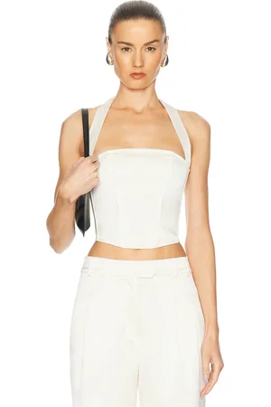FLEUR DU MAL Satin Halter Corset Top in Ivory