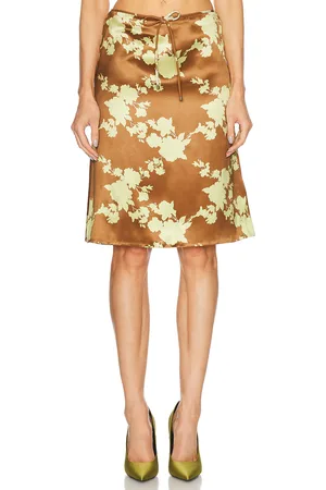 VERSACE Silk Midi Skirt in Brown