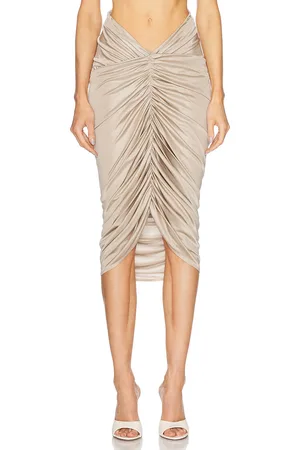 Atlein Ruched Pocket Midi Skirt in Taupe