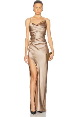 The Sei Lace Inset Cowl Gown in Taupe