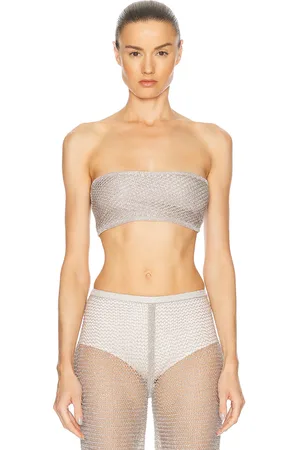 Alaïa Tube Mesh Bra Top in Metallic Silver
