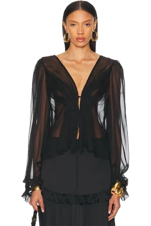 Saint Laurent Sheer Tie Front Blouse in Black