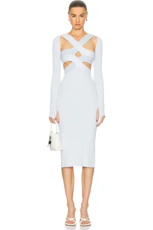 DION LEE Long Sleeve Harness Bra Midi Dress in Baby Blue