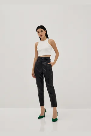 Love Bonito Mindi Pleather Peg Leg Trousers-014-M