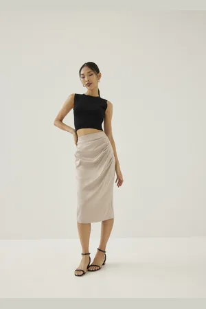 Love Bonito Ninda Satin Pleated Column Midi Skirt-061-M