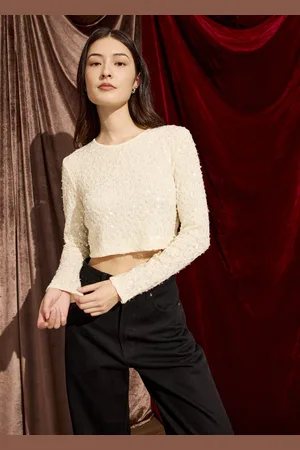 Love Bonito Sequin Crop Long Sleeve Top-106-L