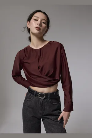 Love Bonito Satin Crop Drape Blouse-350-L