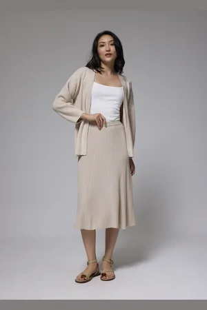 Love Bonito Elastic Ribbed Knit Flare Midi Skirt-042-L