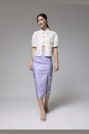 Love Bonito Brocade High Waist Column Midi Skirt-037-L