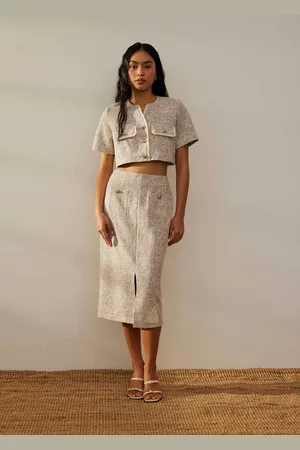 Love Bonito High Waist Tweed Column Midi Skirt-279-L