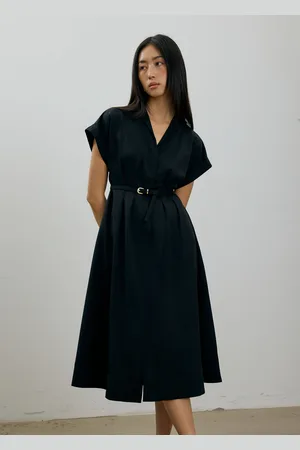 Love Bonito Zhu Belted V-neck Fit and Flare Midi Dress-014-L