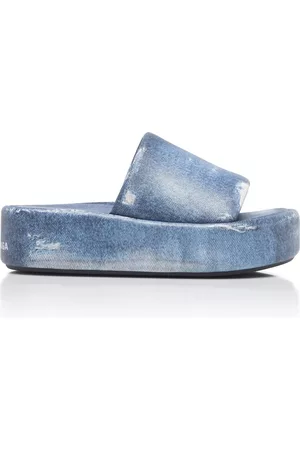 Balenciaga Women Sandals - Women's Denim Leather Slide Sandals