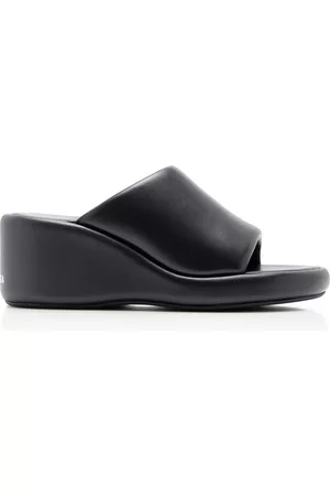 Balenciaga Women Wedged Sandals - Women's Rise Leather Wedge Slide Sandals