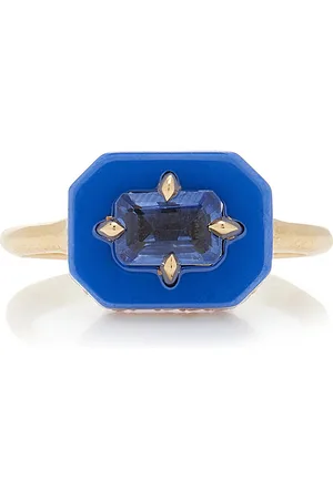 Minty 18k Yellow Gold Bleue Ceramic Sapphire Ring