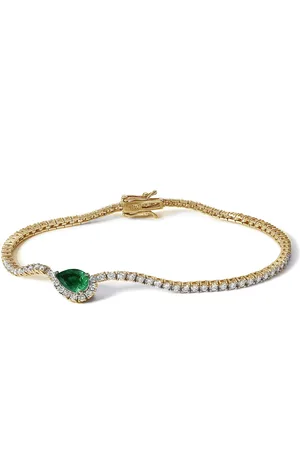 Kat Kim 18K Yellow Gold Petite Trace Eternity Emerald and Diamond Bracelet