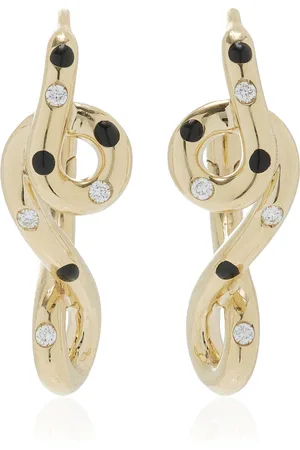 BEA BONGIASCA Double Wave Enameled 9K Yellow Gold Diamond Hoop Earrings