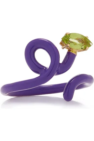 BEA BONGIASCA Baby Vine Enameled 9K Yellow Gold Peridot Ring