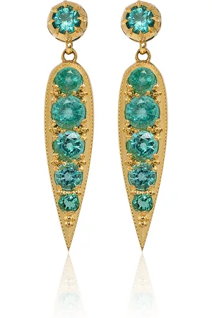 JENNA BLAKE 18K Yellow Gold Emerald Palm Leaf Earrings