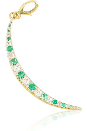 JENNA BLAKE 18K Yellow Gold Diamond And Emerald Crescent Charm