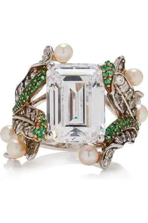 Anabela Chan Lily 18K Gold; Rhodium Vermeil Emerald; Diamond; And Pearl Ring