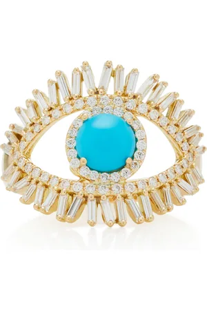 Suzanne Kalan 18K Yellow Gold; White Diamond and Turquoise Evil Eye Ring