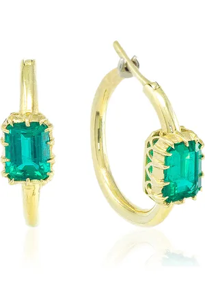 JENNA BLAKE 18K Yellow Gold Emerald Hoop Earrings