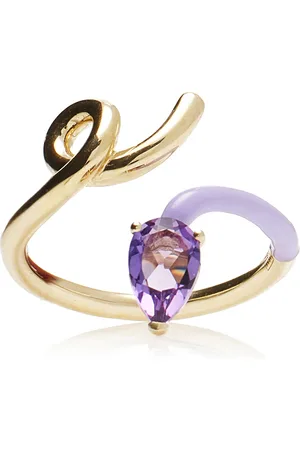 BEA BONGIASCA Enameled 9K Yellow Gold Amethyst Half Ring