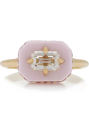 Minty 18k Yellow Gold and Rose Ceramic Diamond Ring