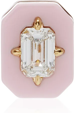 Minty 18k Yellow Gold Rosa Latte Ceramic Diamond Medium Single Stud Earring