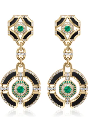State Property Darro Enchantress 18K Yellow Gold Diamond; Emerald Earrings