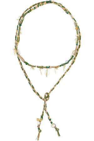 Joie DiGiovanni Green with Envy Emerald; Seashell; and Pearl Rockstar Leather Necklace