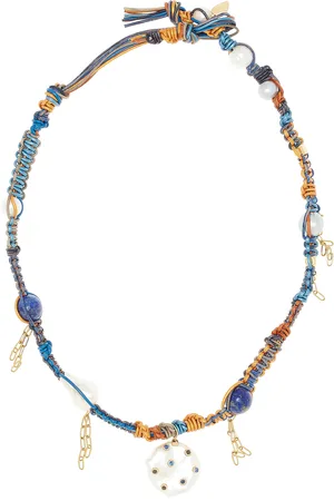 Joie DiGiovanni Blue Night Sky Pearl Rockstar Leather Necklace