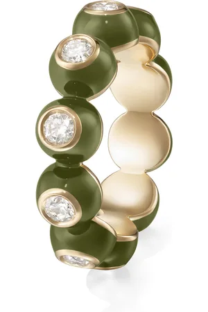 Melissa Kaye Audrey Enameled 18k Yellow Gold Diamond Ring in Army