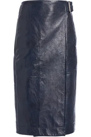 Bottega Veneta Belted Embossed-Leather Midi Pencil Skirt