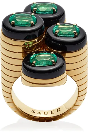 Sauer 18k Yellow Wright Ring with Emerald and Onyx