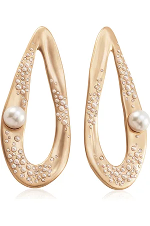 Nada Drop Shine Large 18K Yellow Diamond Pearl Earrings