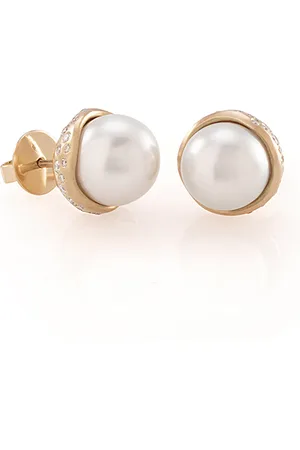 Nada Pop Shine Mini 18K Yellow Diamond Pearl Earrings
