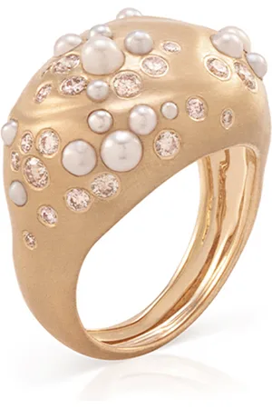 Nada Drop Shine 18K Yellow Diamond And Pearl Ring
