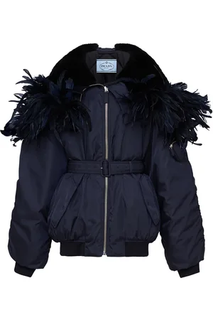 Prada Feather-Trimmed Re-Nylon Bomber Jacket