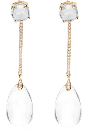 Goshwara 18K Yellow Gold Moon Quartz And Diamond Earrings
