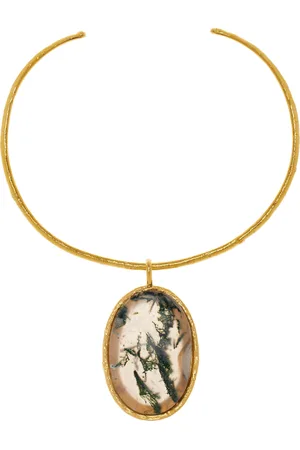 Sylvia Toledano Sterling Silver Gold Plated 18k Vermeil One-of-a-Kind Moss Agate Collar Necklace