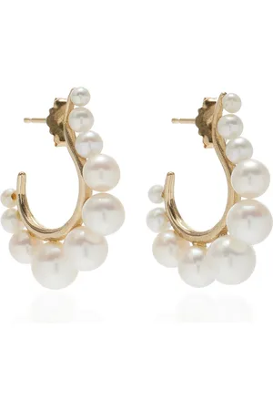 White/Space Cascade 14K Yellow Gold Pearl Hoop Earrings
