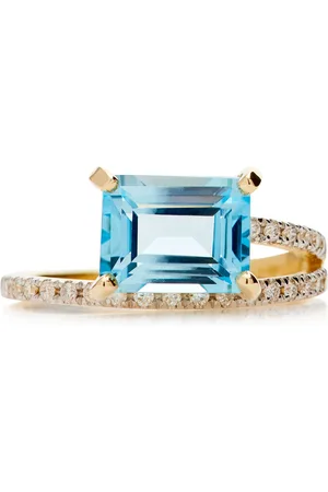 Mateo Point of Focus 14K Yellow Gold Topaz; Diamond Ring